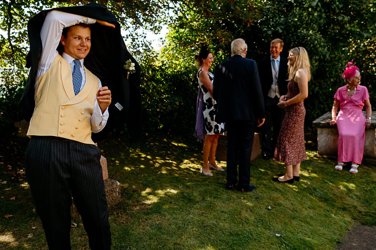 Groom ourside church in Bathe