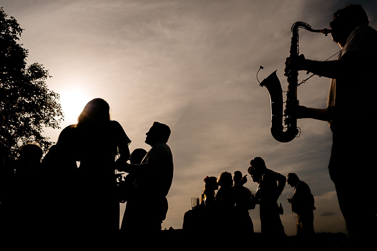 Saxophonist playing at home wedding in Bath