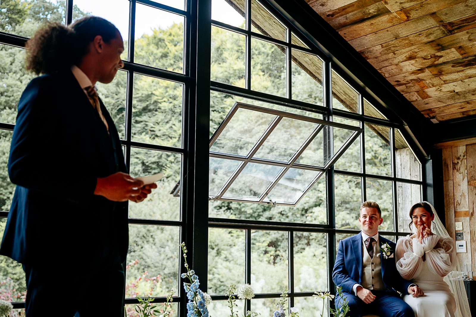 Wedding ceremony at Hidden River Barn 