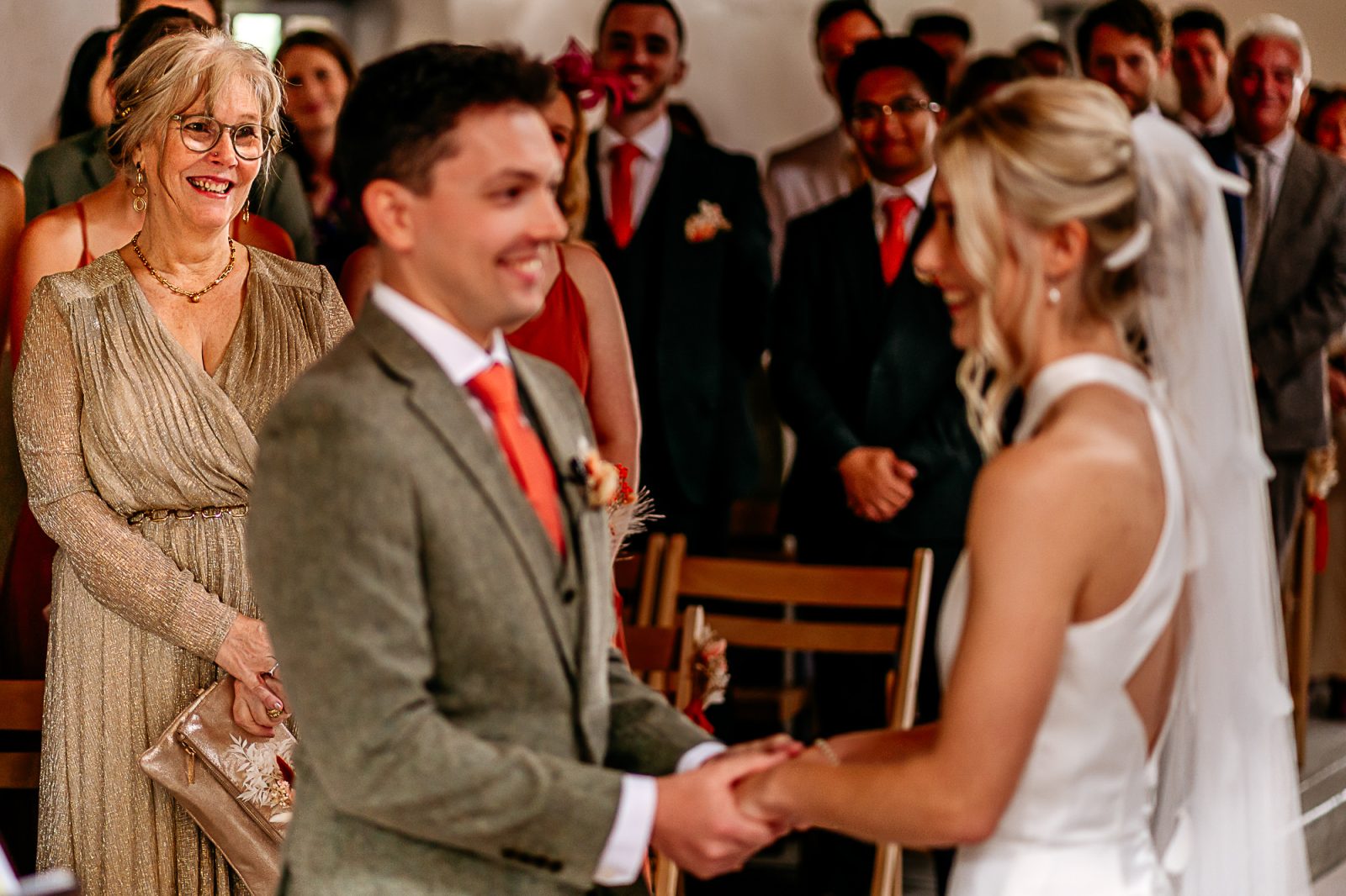 Emotional mother of the groom at Fairbank wedding barn