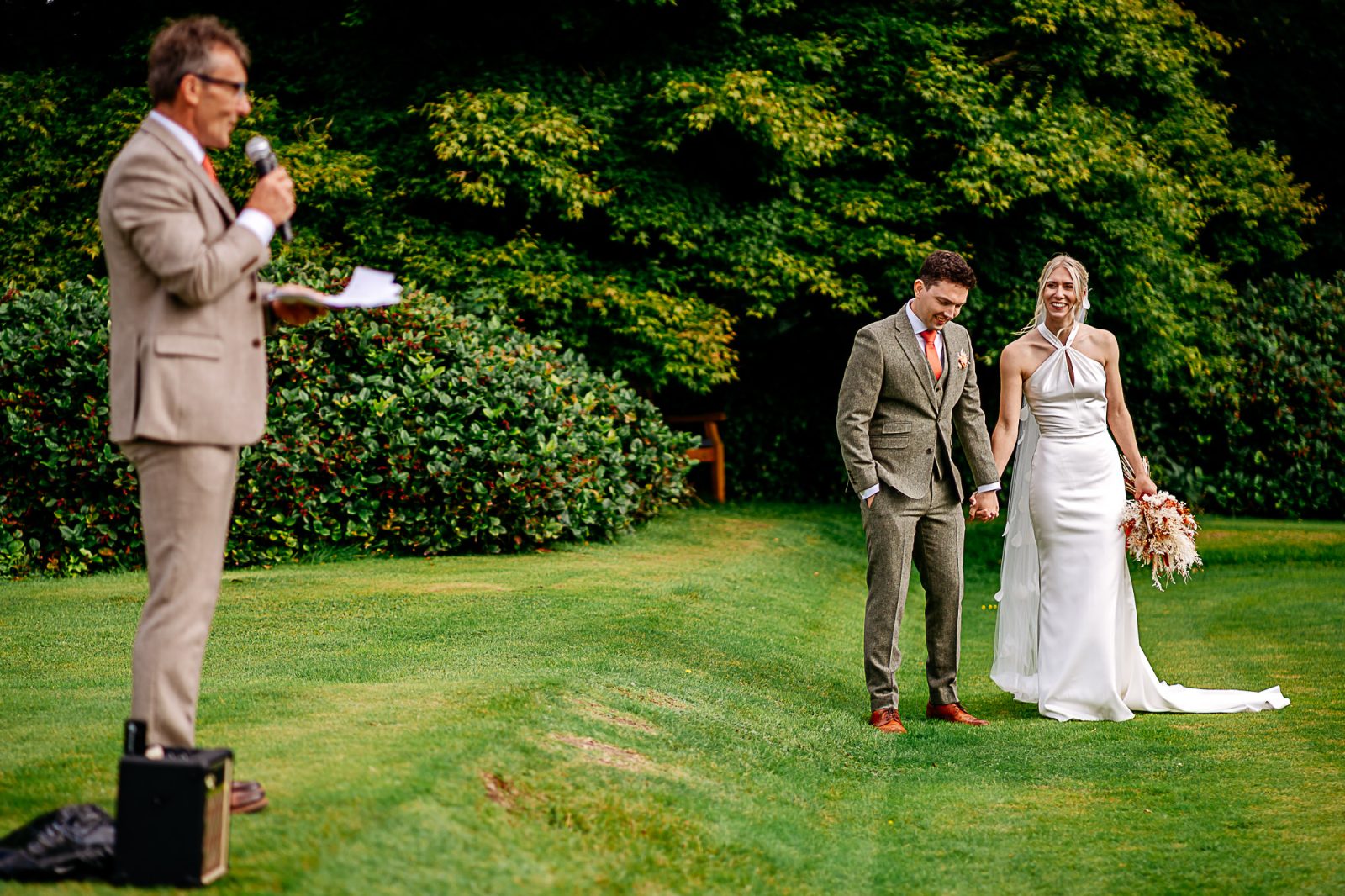 outdoor wedding speeches at Fairbank wedding barn