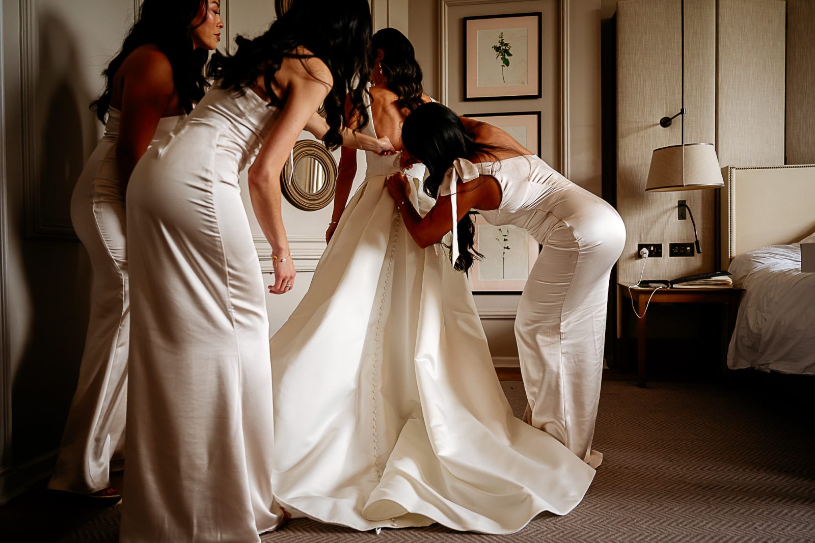 bride getting ready at fairbank wedding barn