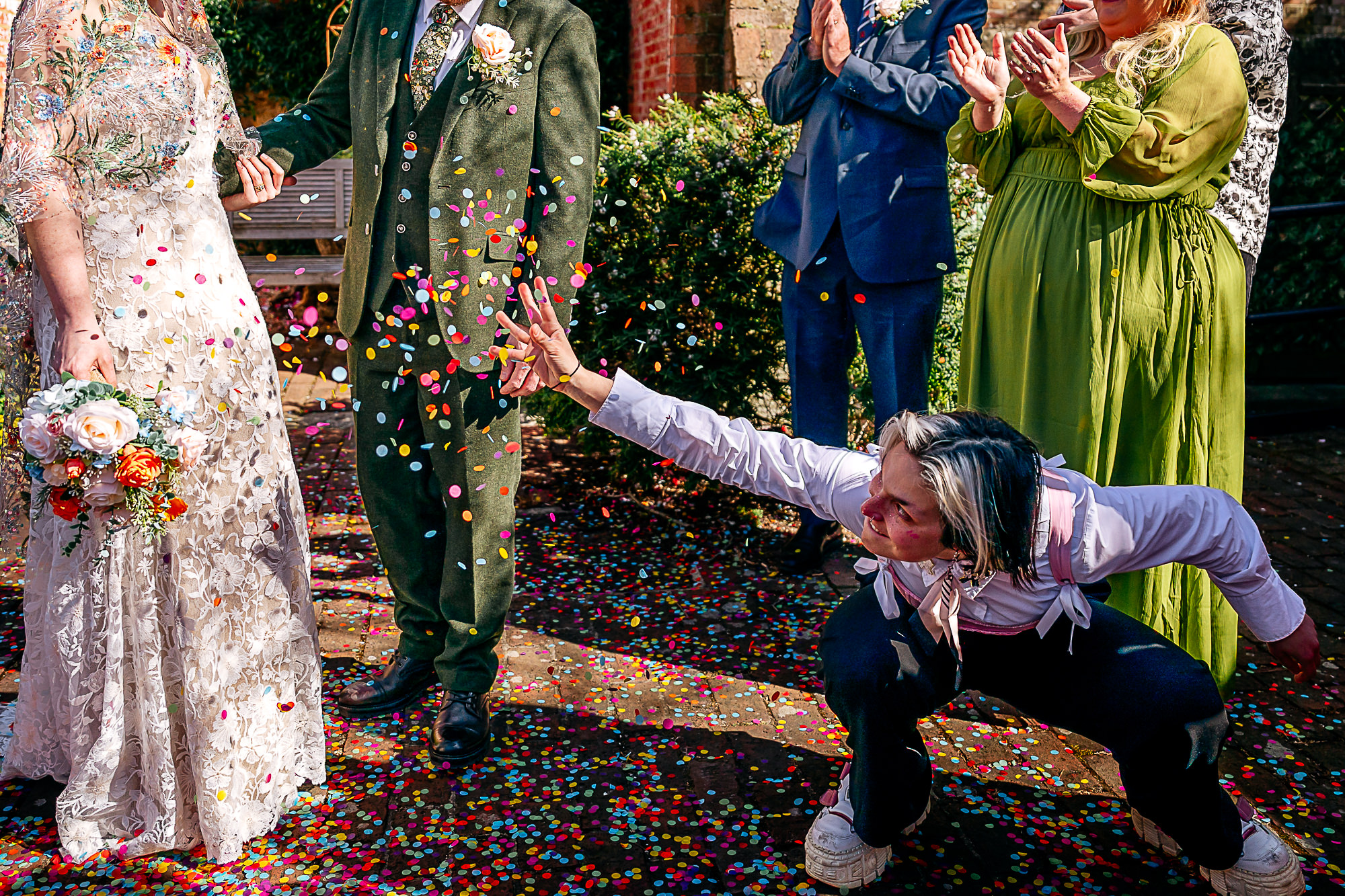 Confetti thorwn by wedding guest