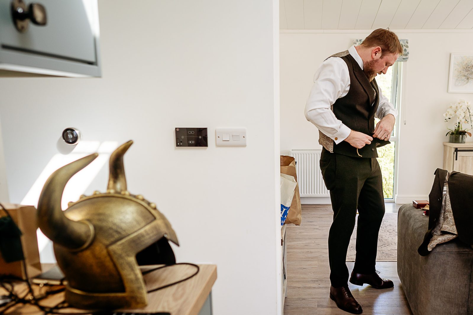 Groom getting ready at Bowland Tipis Wedding